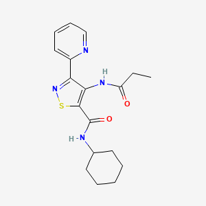 molecular formula C18H22N4O2S B11197352 N-cyclohexyl-4-(propanoylamino)-3-(pyridin-2-yl)-1,2-thiazole-5-carboxamide 