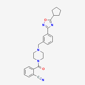 molecular formula C26H27N5O2 B11197774 2-(4-{[3-(5-Cyclopentyl-1,2,4-oxadiazol-3-YL)phenyl]methyl}piperazine-1-carbonyl)benzonitrile 