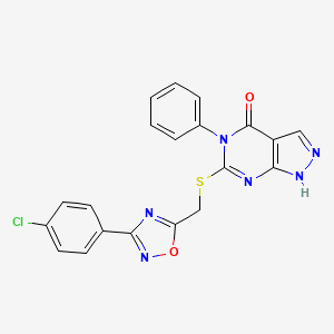 molecular formula C20H13ClN6O2S B11198122 6-(((3-(4-chlorophenyl)-1,2,4-oxadiazol-5-yl)methyl)thio)-5-phenyl-1H-pyrazolo[3,4-d]pyrimidin-4(5H)-one 