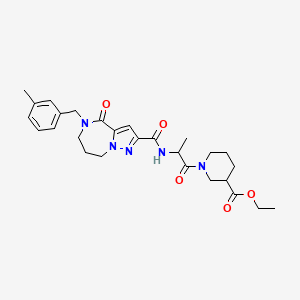 Ethyl 1-[2-({5-[(3-methylphenyl)methyl]-4-oxo-4H,5H,6H,7H,8H-pyrazolo[1,5-A][1,4]diazepin-2-YL}formamido)propanoyl]piperidine-3-carboxylate