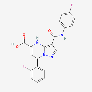 molecular formula C20H14F2N4O3 B11198208 7-(2-Fluorophenyl)-3-[(4-fluorophenyl)carbamoyl]-4,7-dihydropyrazolo[1,5-a]pyrimidine-5-carboxylic acid 