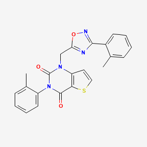 molecular formula C23H18N4O3S B11198274 3-(o-tolyl)-1-((3-(o-tolyl)-1,2,4-oxadiazol-5-yl)methyl)thieno[3,2-d]pyrimidine-2,4(1H,3H)-dione 