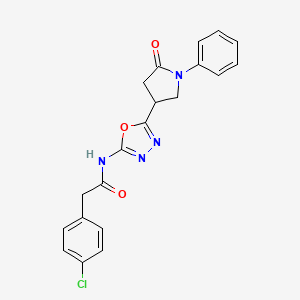 molecular formula C20H17ClN4O3 B11198446 2-(4-chlorophenyl)-N-[5-(5-oxo-1-phenylpyrrolidin-3-yl)-1,3,4-oxadiazol-2-yl]acetamide 