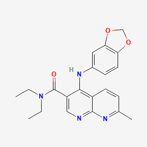 molecular formula C21H22N4O3 B11198576 4-(benzo[d][1,3]dioxol-5-ylamino)-N,N-diethyl-7-methyl-1,8-naphthyridine-3-carboxamide 