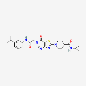 molecular formula C25H30N6O3S B11198635 N-cyclopropyl-1-[7-oxo-6-(2-oxo-2-{[3-(propan-2-yl)phenyl]amino}ethyl)-6,7-dihydro[1,3]thiazolo[4,5-d]pyrimidin-2-yl]piperidine-4-carboxamide 