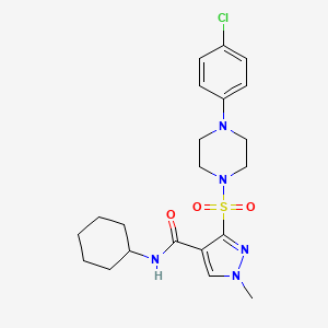 molecular formula C21H28ClN5O3S B11198751 3-{[4-(4-chlorophenyl)piperazin-1-yl]sulfonyl}-N-cyclohexyl-1-methyl-1H-pyrazole-4-carboxamide 