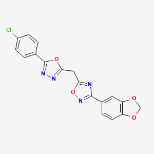 molecular formula C18H11ClN4O4 B11198783 3-(1,3-Benzodioxol-5-yl)-5-{[5-(4-chlorophenyl)-1,3,4-oxadiazol-2-yl]methyl}-1,2,4-oxadiazole 