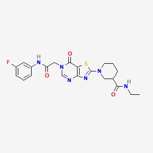 N-ethyl-1-(6-{2-[(3-fluorophenyl)amino]-2-oxoethyl}-7-oxo-6,7-dihydro[1,3]thiazolo[4,5-d]pyrimidin-2-yl)piperidine-3-carboxamide