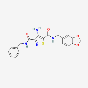 molecular formula C20H18N4O4S B11198905 4-amino-N~5~-(1,3-benzodioxol-5-ylmethyl)-N~3~-benzyl-1,2-thiazole-3,5-dicarboxamide 