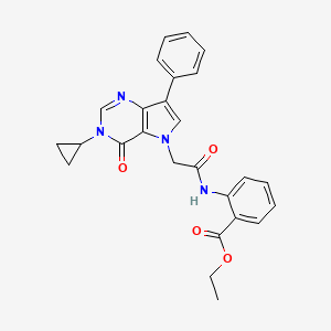 molecular formula C26H24N4O4 B11198942 ethyl 2-{[(3-cyclopropyl-4-oxo-7-phenyl-3,4-dihydro-5H-pyrrolo[3,2-d]pyrimidin-5-yl)acetyl]amino}benzoate 