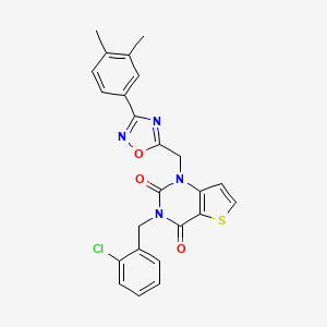 molecular formula C24H19ClN4O3S B11199232 3-[(2-chlorophenyl)methyl]-1-{[3-(3,4-dimethylphenyl)-1,2,4-oxadiazol-5-yl]methyl}-1H,2H,3H,4H-thieno[3,2-d]pyrimidine-2,4-dione 