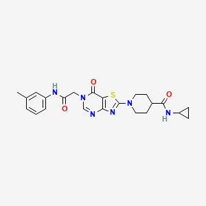 molecular formula C23H26N6O3S B11199311 N-Cyclopropyl-1-(6-{[(3-methylphenyl)carbamoyl]methyl}-7-oxo-6H,7H-[1,3]thiazolo[4,5-D]pyrimidin-2-YL)piperidine-4-carboxamide 