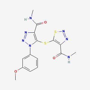 molecular formula C15H15N7O3S2 B11199334 5-{[1-(3-methoxyphenyl)-4-(methylcarbamoyl)-1H-1,2,3-triazol-5-yl]sulfanyl}-N-methyl-1,2,3-thiadiazole-4-carboxamide 