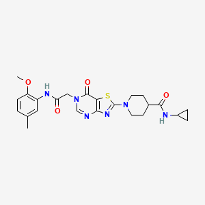 N-Cyclopropyl-1-(6-{[(2-methoxy-5-methylphenyl)carbamoyl]methyl}-7-oxo-6H,7H-[1,3]thiazolo[4,5-D]pyrimidin-2-YL)piperidine-4-carboxamide