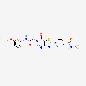 molecular formula C23H26N6O4S B11200012 N-Cyclopropyl-1-(6-{[(3-methoxyphenyl)carbamoyl]methyl}-7-oxo-6H,7H-[1,3]thiazolo[4,5-D]pyrimidin-2-YL)piperidine-4-carboxamide 