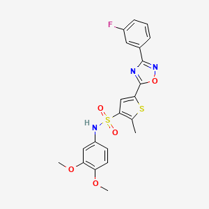 molecular formula C21H18FN3O5S2 B11200017 N-(3,4-dimethoxyphenyl)-5-[3-(3-fluorophenyl)-1,2,4-oxadiazol-5-yl]-2-methylthiophene-3-sulfonamide 