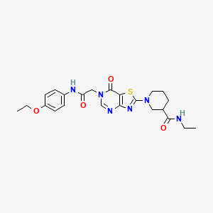 molecular formula C23H28N6O4S B11200210 1-(6-{2-[(4-ethoxyphenyl)amino]-2-oxoethyl}-7-oxo-6,7-dihydro[1,3]thiazolo[4,5-d]pyrimidin-2-yl)-N-ethylpiperidine-3-carboxamide 