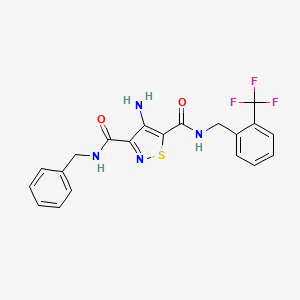 molecular formula C20H17F3N4O2S B11200253 4-amino-N~3~-benzyl-N~5~-[2-(trifluoromethyl)benzyl]-1,2-thiazole-3,5-dicarboxamide 