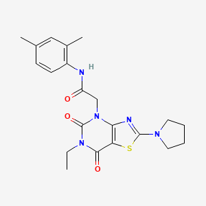 molecular formula C21H25N5O3S B11200452 N-(2,4-Dimethylphenyl)-2-(6-ethyl-5,7-dioxo-2-(pyrrolidin-1-yl)-6,7-dihydrothiazolo[4,5-d]pyrimidin-4(5H)-yl)acetamide 