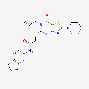 N-(2,3-dihydro-1H-inden-5-yl)-2-{[7-oxo-2-(piperidin-1-yl)-6-(prop-2-en-1-yl)-6,7-dihydro[1,3]thiazolo[4,5-d]pyrimidin-5-yl]sulfanyl}acetamide