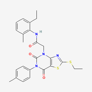 molecular formula C25H26N4O3S2 B11200561 N-(2-ethyl-6-methylphenyl)-2-(2-(ethylthio)-5,7-dioxo-6-(p-tolyl)-6,7-dihydrothiazolo[4,5-d]pyrimidin-4(5H)-yl)acetamide 