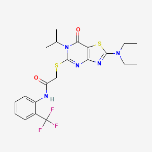 2-{[2-(diethylamino)-7-oxo-6-(propan-2-yl)-6,7-dihydro[1,3]thiazolo[4,5-d]pyrimidin-5-yl]sulfanyl}-N-[2-(trifluoromethyl)phenyl]acetamide