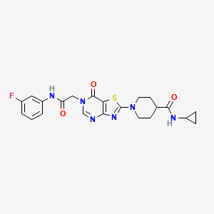 N-cyclopropyl-1-(6-{2-[(3-fluorophenyl)amino]-2-oxoethyl}-7-oxo-6,7-dihydro[1,3]thiazolo[4,5-d]pyrimidin-2-yl)piperidine-4-carboxamide