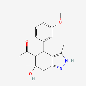 1-[6-hydroxy-4-(3-methoxyphenyl)-3,6-dimethyl-4,5,6,7-tetrahydro-2H-indazol-5-yl]ethanone