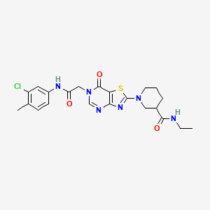 molecular formula C22H25ClN6O3S B11201325 1-(6-{2-[(3-chloro-4-methylphenyl)amino]-2-oxoethyl}-7-oxo-6,7-dihydro[1,3]thiazolo[4,5-d]pyrimidin-2-yl)-N-ethylpiperidine-3-carboxamide 