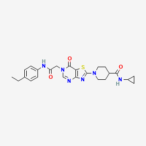 N-cyclopropyl-1-(6-{2-[(4-ethylphenyl)amino]-2-oxoethyl}-7-oxo-6,7-dihydro[1,3]thiazolo[4,5-d]pyrimidin-2-yl)piperidine-4-carboxamide