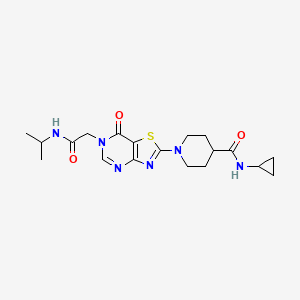 molecular formula C19H26N6O3S B11201567 N-cyclopropyl-1-{7-oxo-6-[2-oxo-2-(propan-2-ylamino)ethyl]-6,7-dihydro[1,3]thiazolo[4,5-d]pyrimidin-2-yl}piperidine-4-carboxamide 