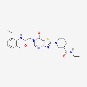 N-ethyl-1-(6-{2-[(2-ethyl-6-methylphenyl)amino]-2-oxoethyl}-7-oxo-6,7-dihydro[1,3]thiazolo[4,5-d]pyrimidin-2-yl)piperidine-3-carboxamide