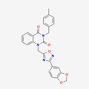 molecular formula C26H20N4O5 B11201775 1-((3-(benzo[d][1,3]dioxol-5-yl)-1,2,4-oxadiazol-5-yl)methyl)-3-(4-methylbenzyl)quinazoline-2,4(1H,3H)-dione 