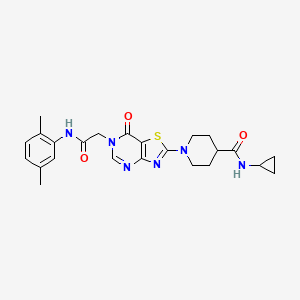 molecular formula C24H28N6O3S B11201882 N-Cyclopropyl-1-(6-{[(2,5-dimethylphenyl)carbamoyl]methyl}-7-oxo-6H,7H-[1,3]thiazolo[4,5-D]pyrimidin-2-YL)piperidine-4-carboxamide 