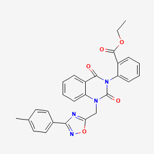 ethyl 2-(2,4-dioxo-1-((3-(p-tolyl)-1,2,4-oxadiazol-5-yl)methyl)-1,2-dihydroquinazolin-3(4H)-yl)benzoate