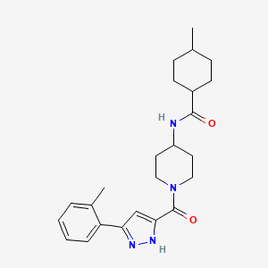 molecular formula C24H32N4O2 B11202081 4-methyl-N-(1-(3-(o-tolyl)-1H-pyrazole-5-carbonyl)piperidin-4-yl)cyclohexanecarboxamide 