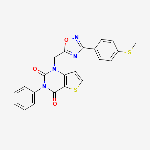 molecular formula C22H16N4O3S2 B11202177 1-((3-(4-(methylthio)phenyl)-1,2,4-oxadiazol-5-yl)methyl)-3-phenylthieno[3,2-d]pyrimidine-2,4(1H,3H)-dione 