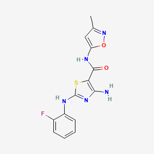 molecular formula C14H12FN5O2S B11202183 4-amino-2-[(2-fluorophenyl)amino]-N-(3-methyl-1,2-oxazol-5-yl)-1,3-thiazole-5-carboxamide 