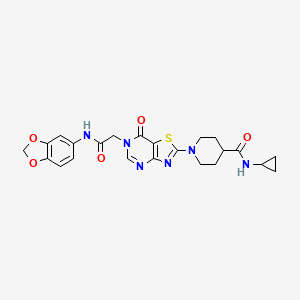 1-{6-[2-(1,3-benzodioxol-5-ylamino)-2-oxoethyl]-7-oxo-6,7-dihydro[1,3]thiazolo[4,5-d]pyrimidin-2-yl}-N-cyclopropylpiperidine-4-carboxamide