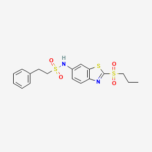 molecular formula C18H20N2O4S3 B11202356 2-Phenyl-N-[2-(propane-1-sulfonyl)-1,3-benzothiazol-6-YL]ethane-1-sulfonamide 