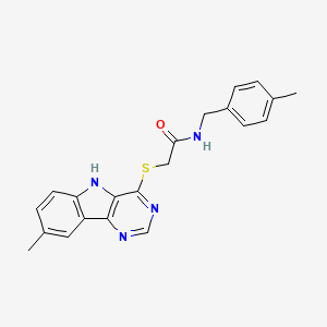 molecular formula C21H20N4OS B11202571 2-({8-Methyl-5H-pyrimido[5,4-B]indol-4-YL}sulfanyl)-N-[(4-methylphenyl)methyl]acetamide 