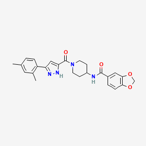 N-(1-(3-(2,4-dimethylphenyl)-1H-pyrazole-5-carbonyl)piperidin-4-yl)benzo[d][1,3]dioxole-5-carboxamide