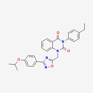 molecular formula C28H26N4O4 B11202895 3-(4-ethylphenyl)-1-((3-(4-isopropoxyphenyl)-1,2,4-oxadiazol-5-yl)methyl)quinazoline-2,4(1H,3H)-dione 