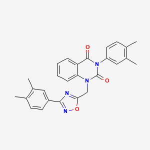 molecular formula C27H24N4O3 B11203037 3-(3,4-dimethylphenyl)-1-((3-(3,4-dimethylphenyl)-1,2,4-oxadiazol-5-yl)methyl)quinazoline-2,4(1H,3H)-dione 