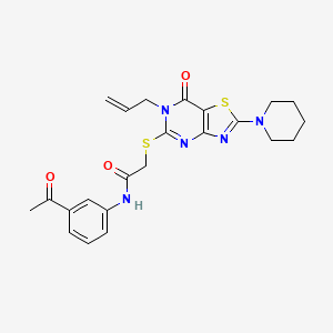 molecular formula C23H25N5O3S2 B11203205 N-(3-acetylphenyl)-2-{[7-oxo-2-(piperidin-1-yl)-6-(prop-2-en-1-yl)-6,7-dihydro[1,3]thiazolo[4,5-d]pyrimidin-5-yl]sulfanyl}acetamide 