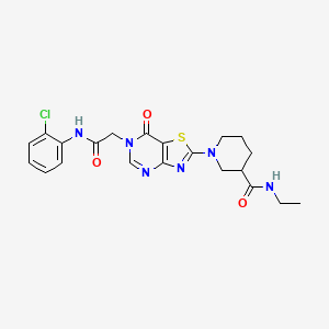 molecular formula C21H23ClN6O3S B11203328 1-(6-{2-[(2-chlorophenyl)amino]-2-oxoethyl}-7-oxo-6,7-dihydro[1,3]thiazolo[4,5-d]pyrimidin-2-yl)-N-ethylpiperidine-3-carboxamide 