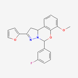 molecular formula C21H17FN2O3 B11203379 5-(3-Fluorophenyl)-2-(furan-2-yl)-7-methoxy-1,10b-dihydropyrazolo[1,5-c][1,3]benzoxazine 