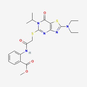 molecular formula C22H27N5O4S2 B11203471 Methyl 2-[({[2-(diethylamino)-7-oxo-6-(propan-2-yl)-6,7-dihydro[1,3]thiazolo[4,5-d]pyrimidin-5-yl]sulfanyl}acetyl)amino]benzoate 