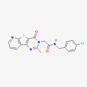 molecular formula C19H15ClN4O2S B11203475 N-[(4-chlorophenyl)methyl]-2-(4-methyl-6-oxo-8-thia-3,5,10-triazatricyclo[7.4.0.02,7]trideca-1(9),2(7),3,10,12-pentaen-5-yl)acetamide 