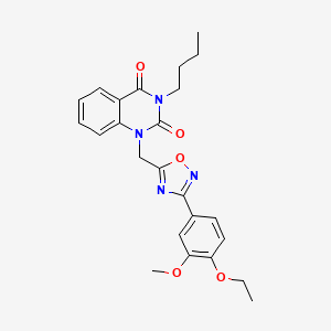 molecular formula C24H26N4O5 B11203504 3-butyl-1-((3-(4-ethoxy-3-methoxyphenyl)-1,2,4-oxadiazol-5-yl)methyl)quinazoline-2,4(1H,3H)-dione 